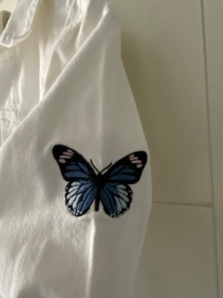 Nakışlı Beyaz kız çocuk Denim Ceket - Görsel 4