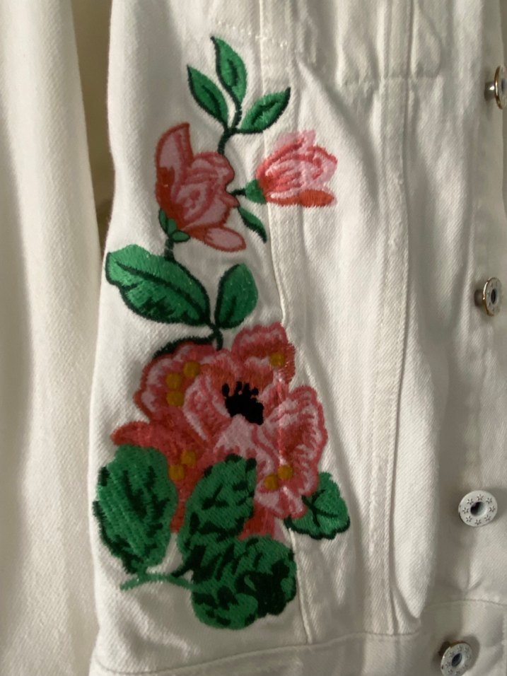 Nakışlı Beyaz kız çocuk Denim Ceket - Görsel 2