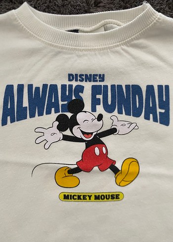 Beyaz Mickey Mouse Baskılı Erkek Tişört - Görsel 2