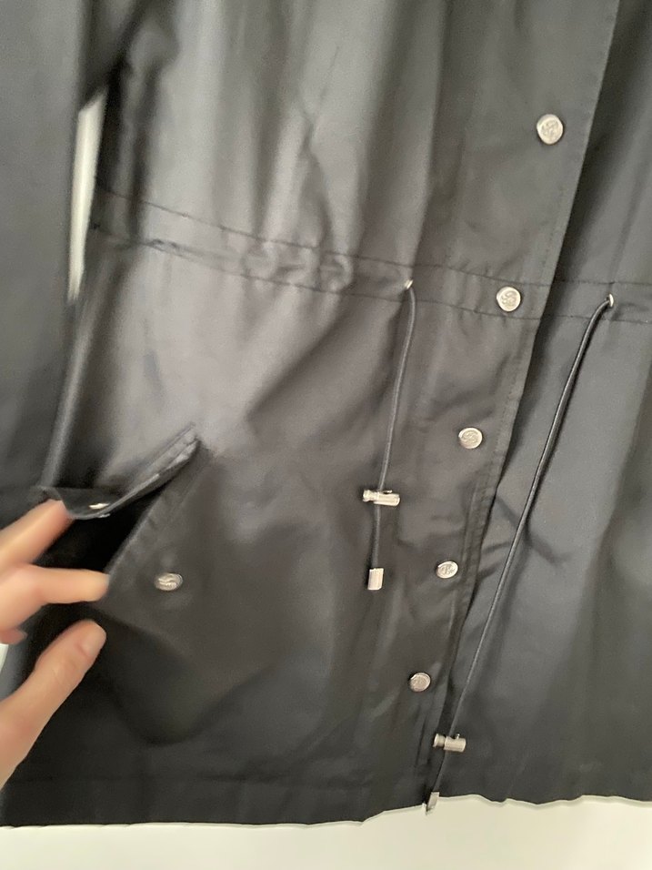 Düğmeli Siyah Midi Kadın yağmurluk Ceket - Görsel 2