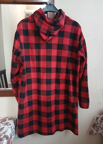 Kırmızı Ekose Fermuarlı Uzun Kollu Kadın Ceket - Görsel 3