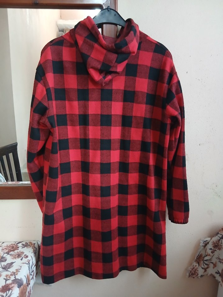 Kırmızı Ekose Fermuarlı Uzun Kollu Kadın Ceket - Görsel 3