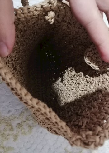 Bej Örgü Püsküllü Kadın Çapraz Çanta - Görsel 5