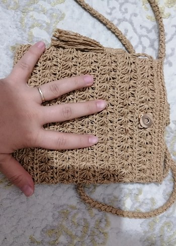 Bej Örgü Püsküllü Kadın Çapraz Çanta - Görsel 3