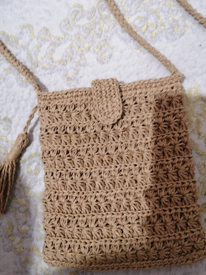 Bej Örgü Püsküllü Kadın Çapraz Çanta - Görsel 2