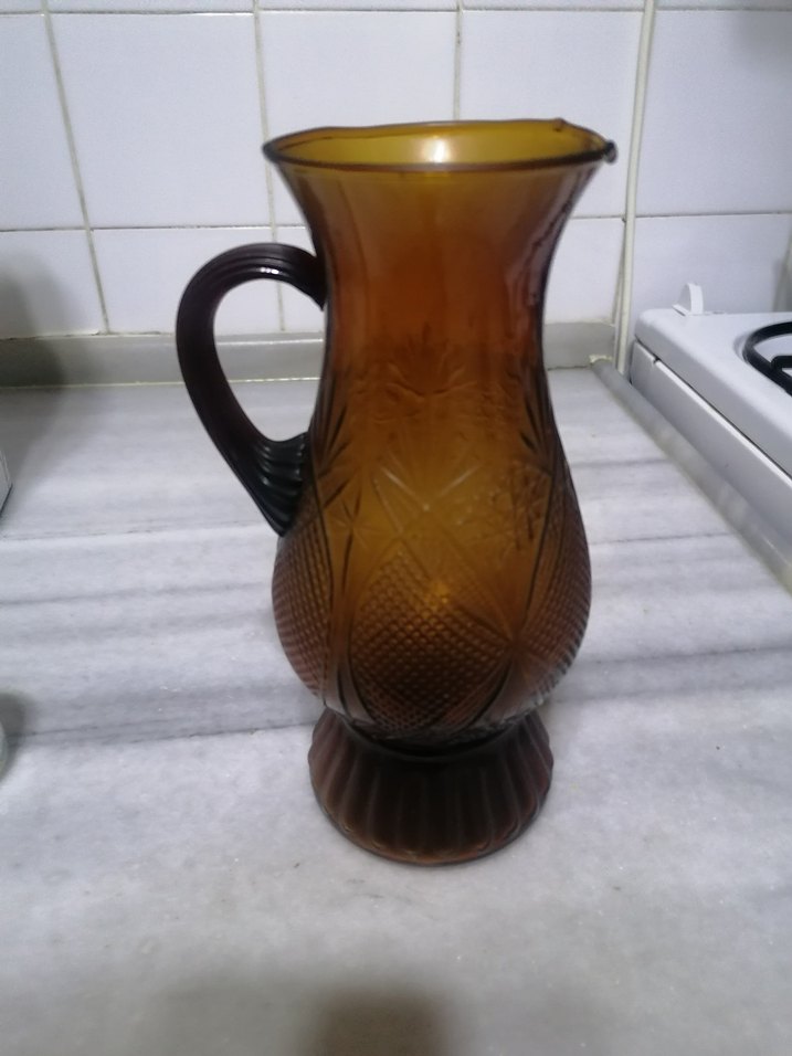 Kahverengi Desenli Cam Sürahi - Görsel 3