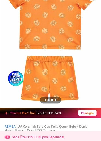 Turuncu Güneş Desenli Erkek kız Çocuk Mayo Takımı - Görsel 2