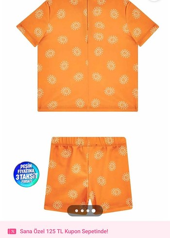 Turuncu Güneş Desenli Erkek kız Çocuk Mayo Takımı - Görsel 3