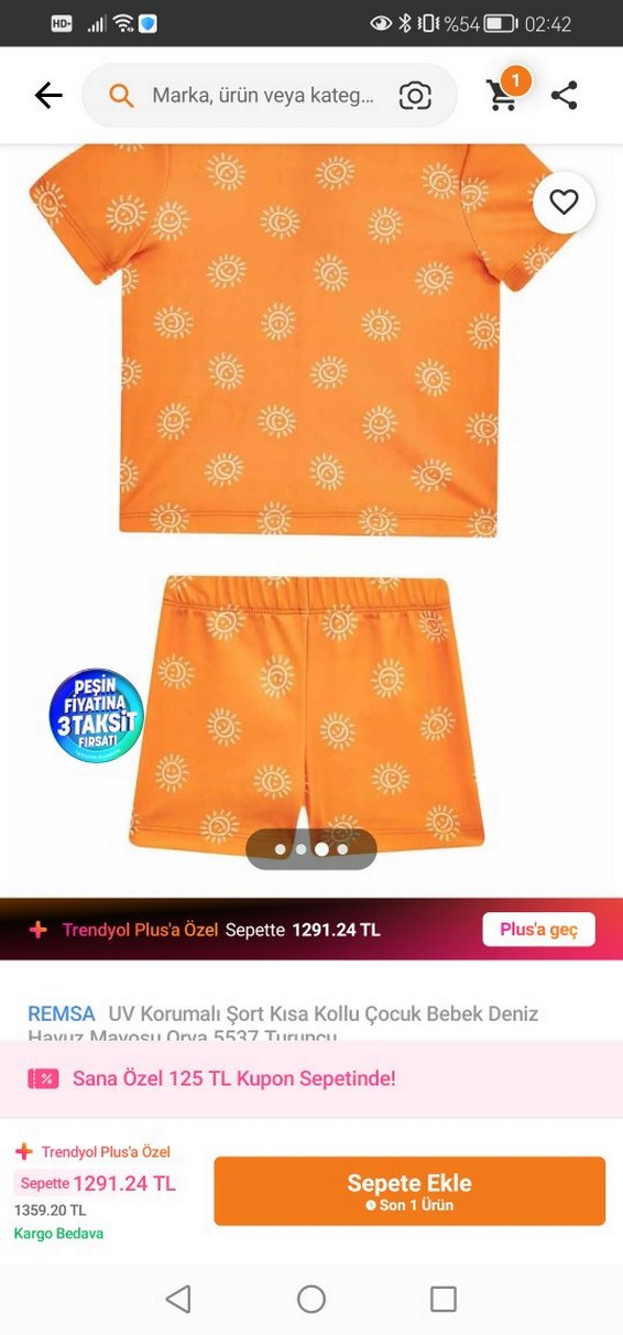 Turuncu Güneş Desenli Erkek kız Çocuk Mayo Takımı - Görsel 2