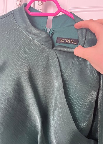 Drapeli Uzun Yeşil Kadın Abiye Elbise - Görsel 5