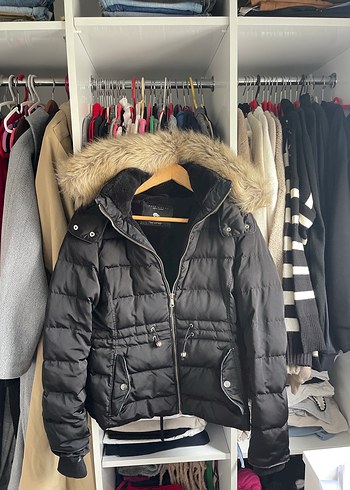 Zara Kürk Detaylı Siyah Kadın Kaz Tüyü Kışlık Mont - Görsel 2