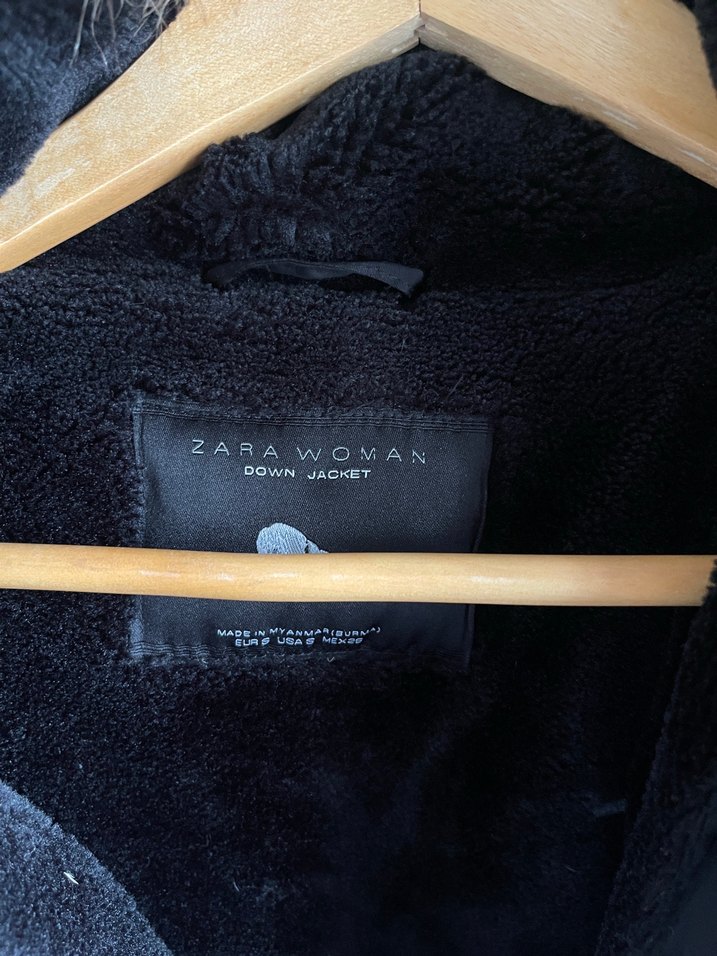 Zara Kürk Detaylı Siyah Kadın Kaz Tüyü Kışlık Mont - Görsel 5