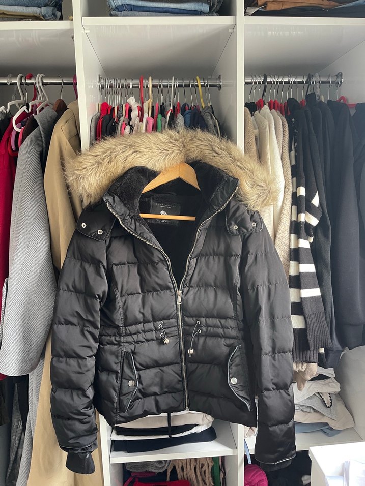 Zara Kürk Detaylı Siyah Kadın Kaz Tüyü Kışlık Mont - Görsel 2