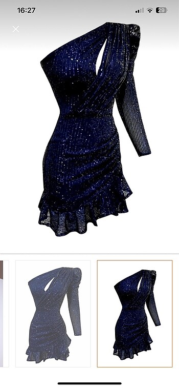 Gira Offical Lacivert Payetli Tek Omuz Elbise - Görsel 5