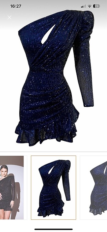 Gira Offical Lacivert Payetli Tek Omuz Elbise - Görsel 6