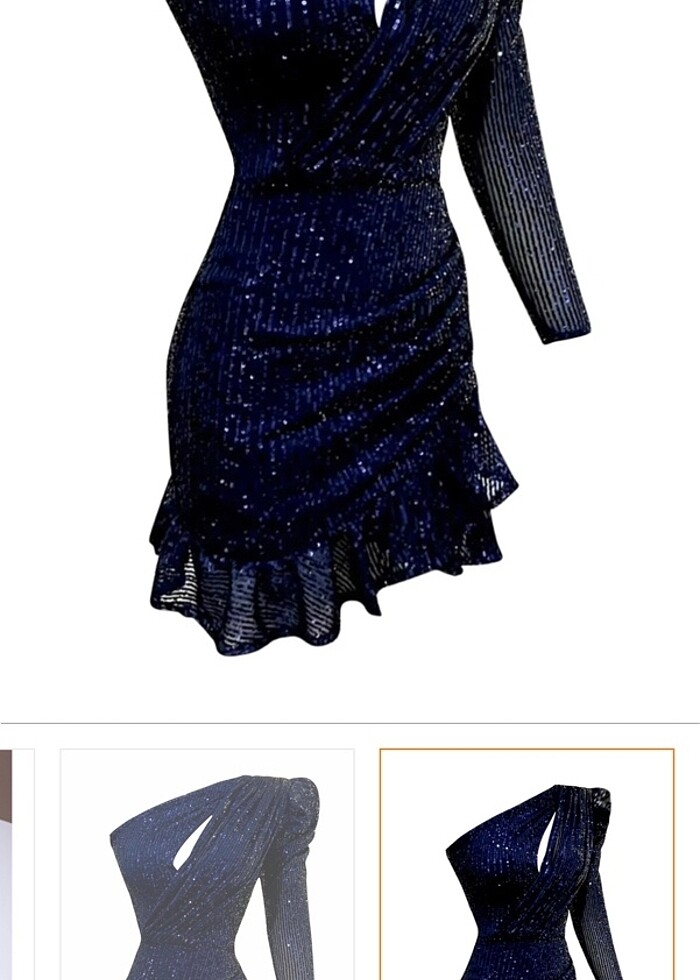 Gira Offical Lacivert Payetli Tek Omuz Elbise - Görsel 5