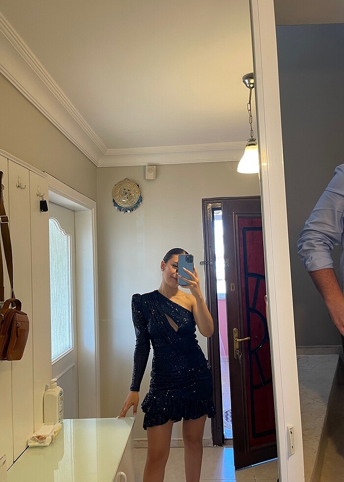 Gira Offical Lacivert Payetli Tek Omuz Elbise - Görsel 3