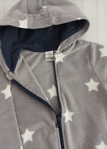 Gri Kapüşonlu Fermuarlı Bebek Tulum - Görsel 3