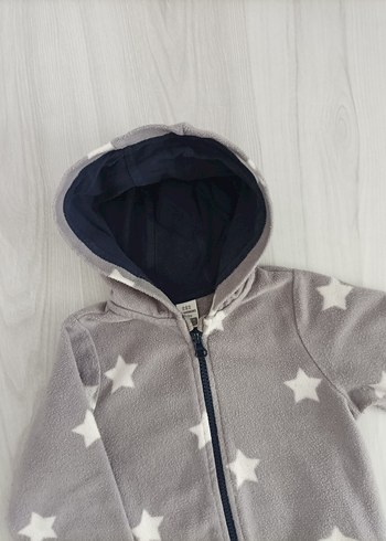 Gri Kapüşonlu Fermuarlı Bebek Tulum - Görsel 4