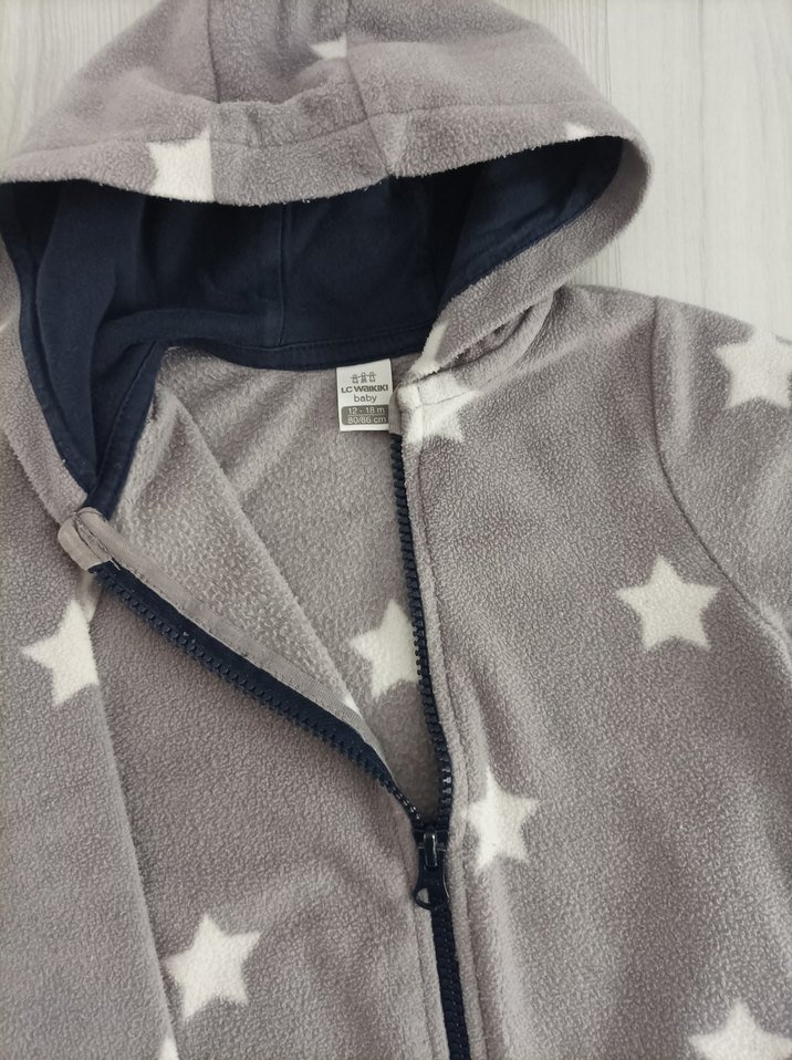 Gri Kapüşonlu Fermuarlı Bebek Tulum - Görsel 3