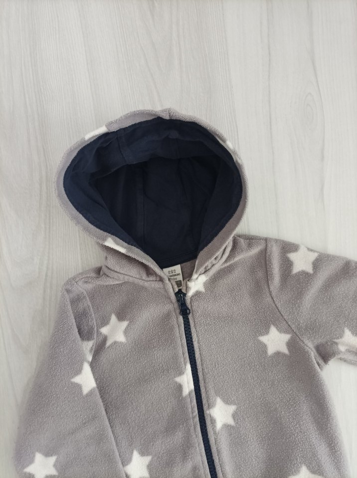 Gri Kapüşonlu Fermuarlı Bebek Tulum - Görsel 4