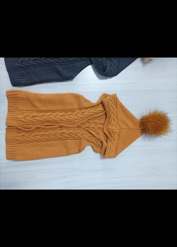 Gri Kapüşonlu Örgü Süveter - Görsel 2