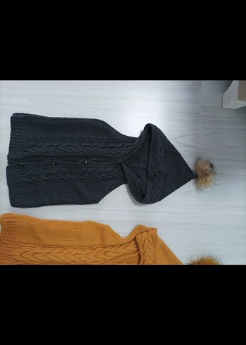 Gri Kapüşonlu Örgü Süveter - Görsel 3