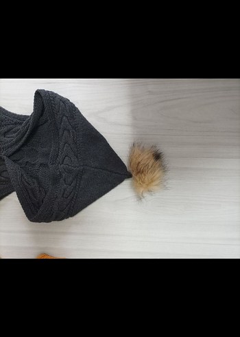 Gri Kapüşonlu Örgü Süveter - Görsel 5