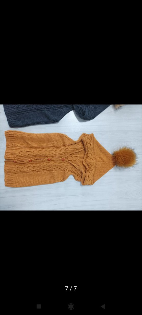 Gri Kapüşonlu Örgü Süveter - Görsel 2