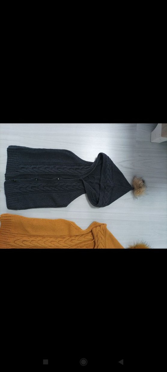 Gri Kapüşonlu Örgü Süveter - Görsel 3