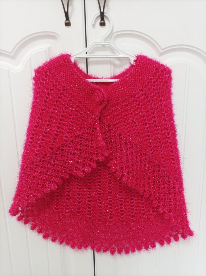 Kız Çocuk Pembe Örgü Panço - Görsel 2