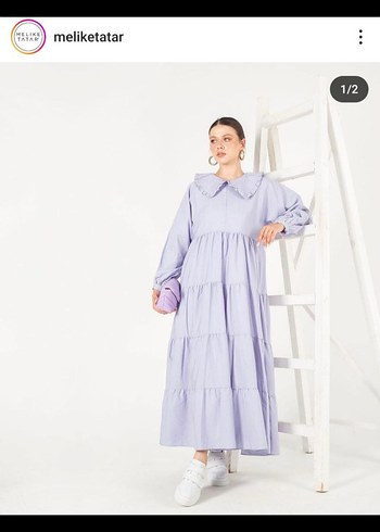 Pembe Volanlı Uzun Keten Elbise - Görsel 2