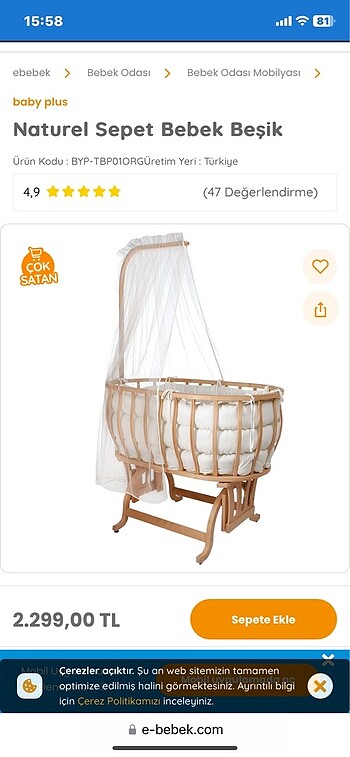  Beden Natural sepet bebek beşik