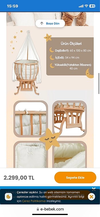  Beden camel Renk Natural sepet bebek beşik
