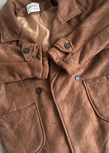 Düğmeli Kadın Kahverengi Süet Midi Ceket - Görsel 3
