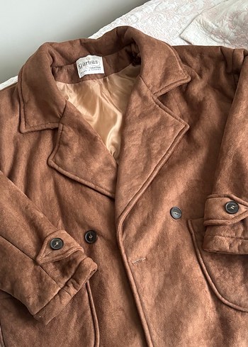 Düğmeli Kadın Kahverengi Süet Midi Ceket - Görsel 2