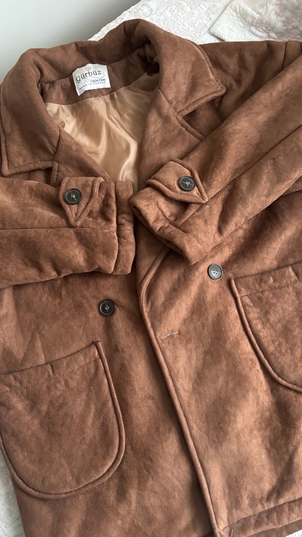 Düğmeli Kadın Kahverengi Süet Midi Ceket - Görsel 3