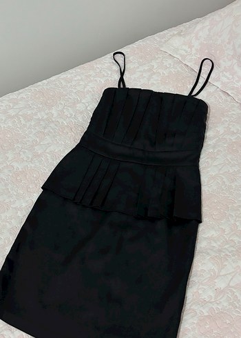 Siyah Pilili Uzun Straplez Kadın Elbise - Görsel 2