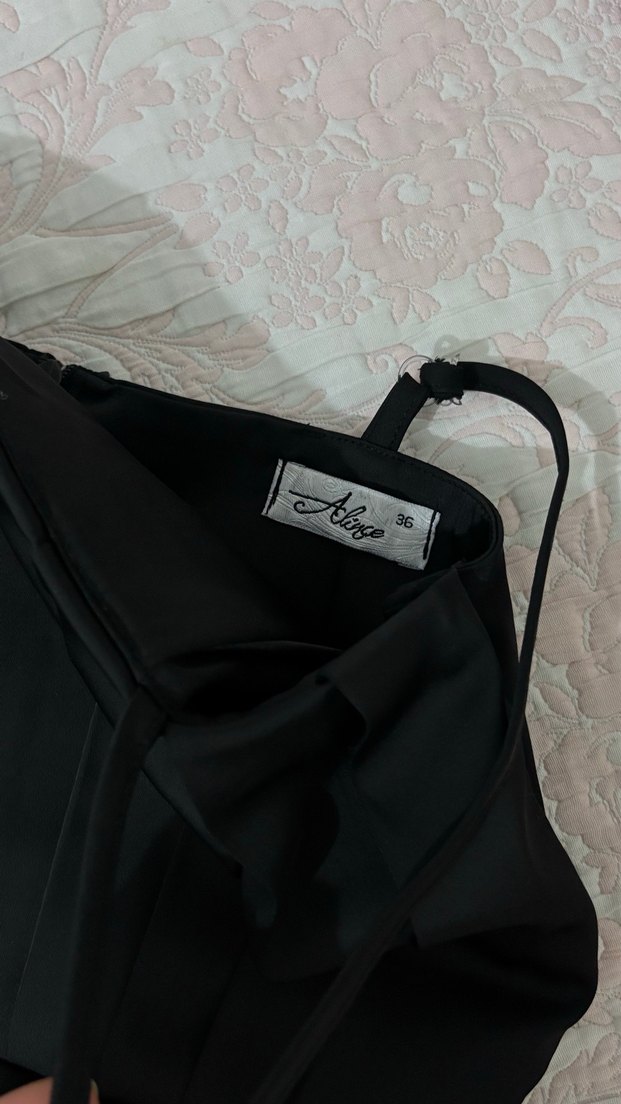 Siyah Pilili Uzun Straplez Kadın Elbise - Görsel 4