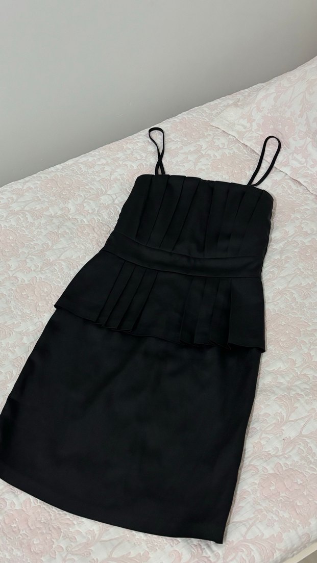 Siyah Pilili Uzun Straplez Kadın Elbise - Görsel 2