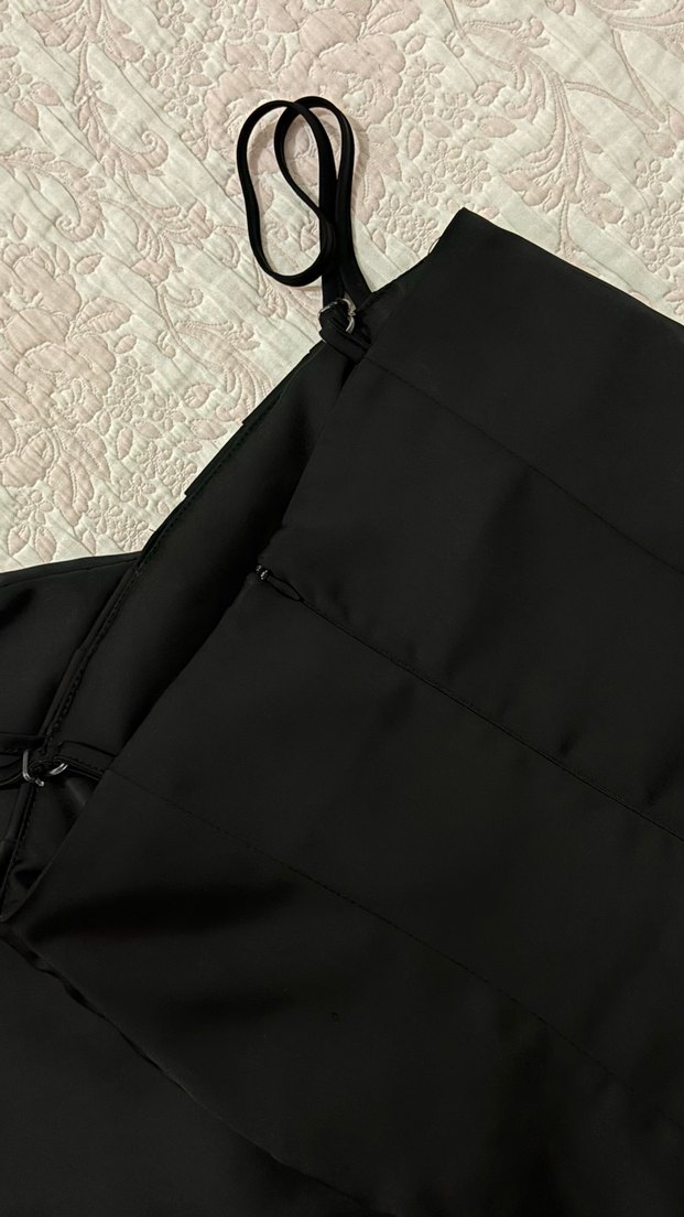 Siyah Pilili Uzun Straplez Kadın Elbise - Görsel 5