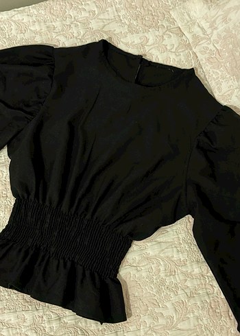 Siyah Uzun Kollu Fırfırlı Kadın Bluz - Görsel 2