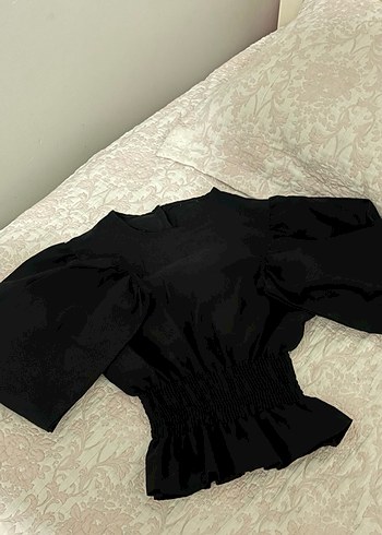 Siyah Uzun Kollu Fırfırlı Kadın Bluz - Görsel 3