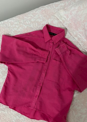 Pembe Keten Düğmeli Uzun Kollu Gömlek - Görsel 2