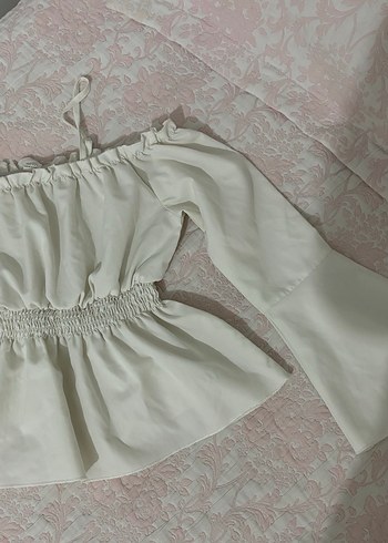 Beyaz Straplez Fırfırlı Bohem Bluz - Görsel 3