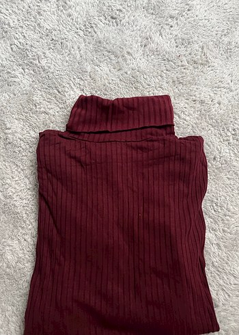 Bordo Kadın Boğazlı Pliseli Triko - Görsel 2