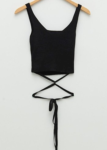 m Beden siyah Renk Siyah Kemerli İnce Askılı Crop Top
