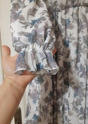 40 Beden çeşitli Renk Bej Gri Desenli Uzun Bohem Elbise