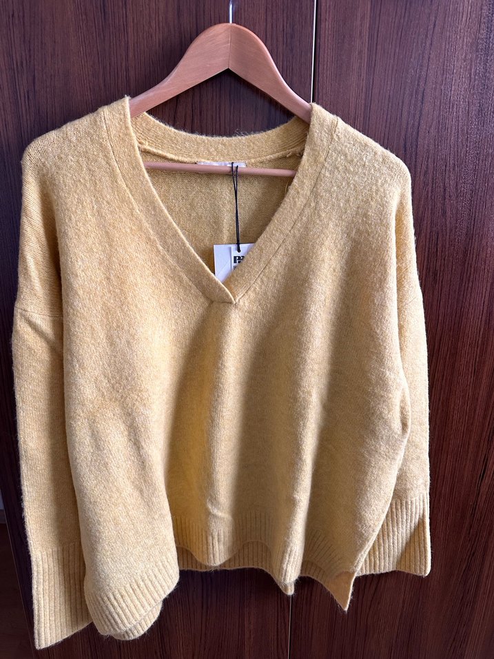 Pull&Bear Sarı V Yaka Örgü Kadın Kazak L beden - Görsel 4