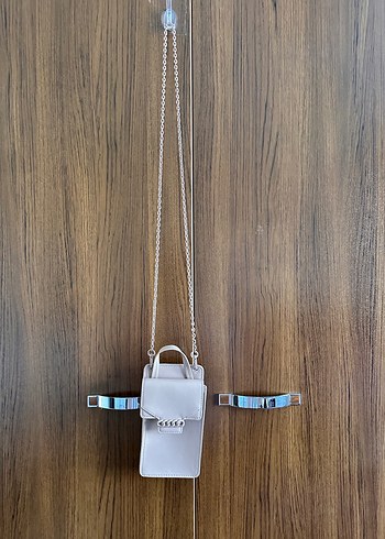 H&M Bej Deri Zincir Detaylı telefon  Çantası - Görsel 5